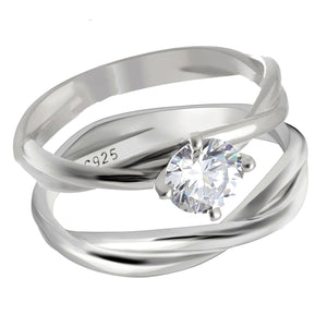 Aurora Bridal Set Womens Sterling Cz Engagement Ring Band Ginger Lyne Collection - 10