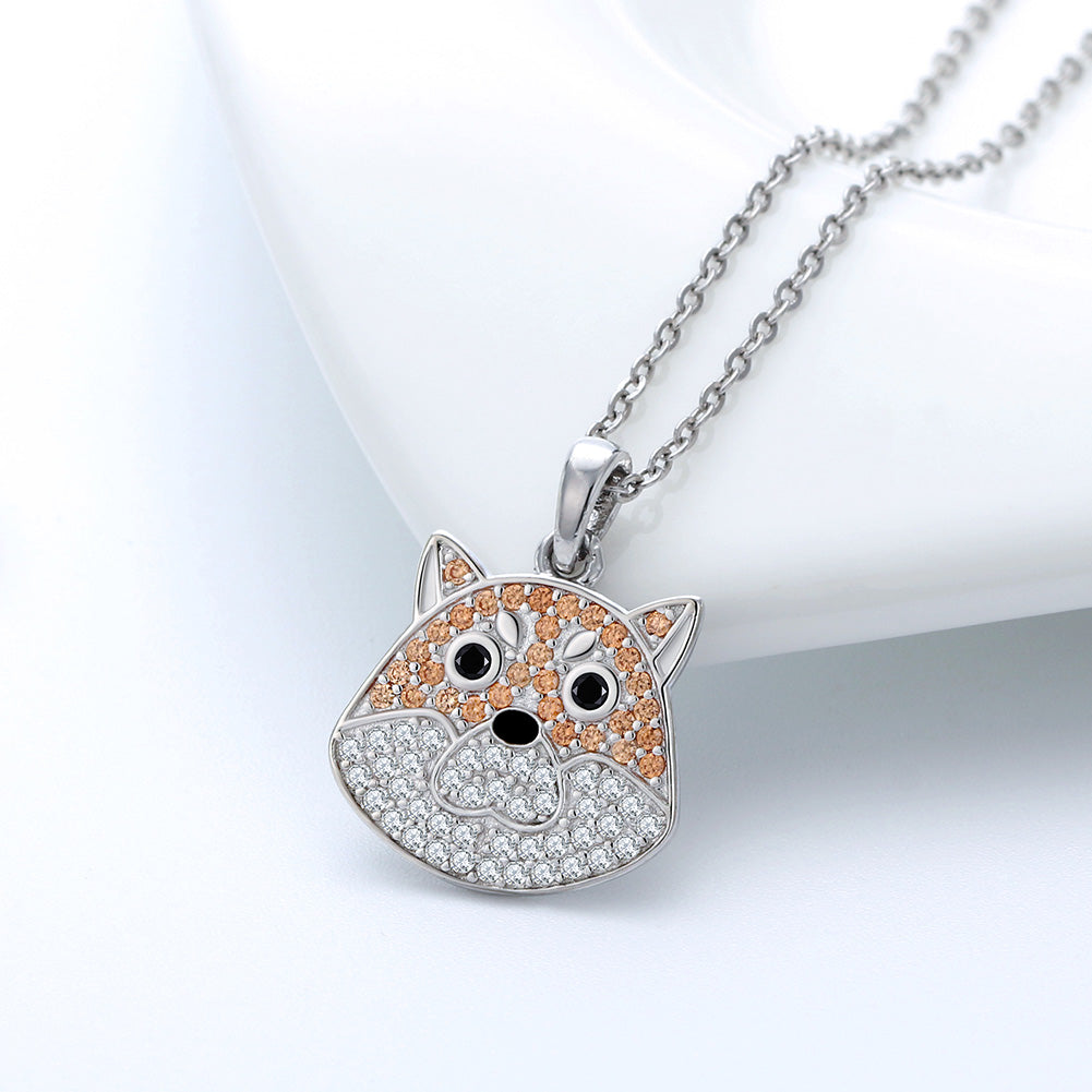 Sandy Shiba Dog Pendant Necklace for Women Sterling Silver Cz Ginger Lyne Collection