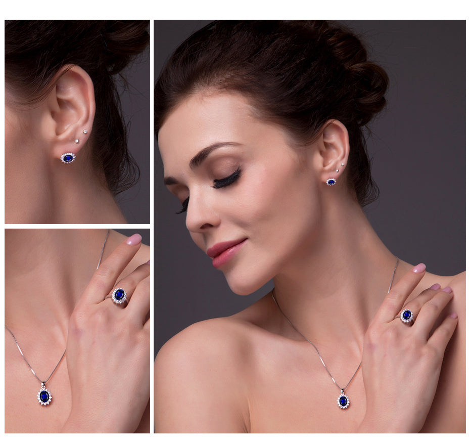 Kate Blue CZ Oval Stud Earrings for Women Sterling Silver Blue Cubic Zirconia Studs by Ginger Lyne - blue