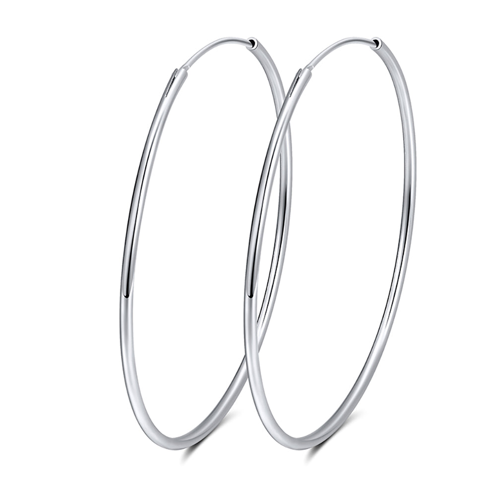Hoop Earrings for Women 40mm Classic Thin Sterling Silver Womens Ginger Lyne Collection - 40mm-Silver