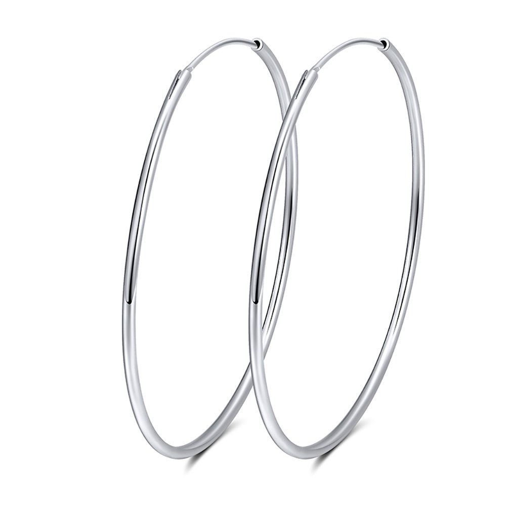 Thin Hoop Earrings for Women Classic Thin Sterling Silver Womens Ginger Lyne Collection - 40mm-Silver