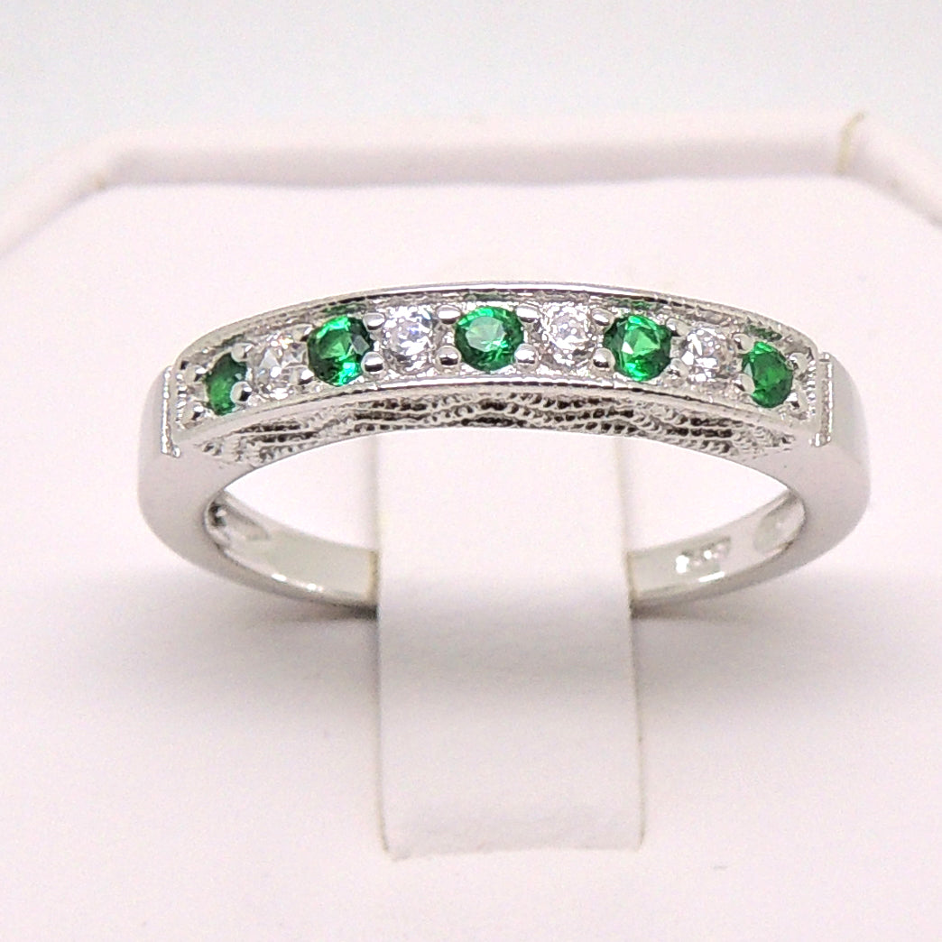 Sterling Silver Anniversary Wedding Band WomensGreen Cz Ginger Lyne Collection Size 6