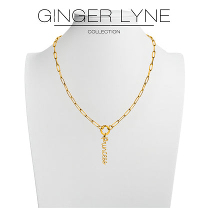 GingerLynePaperclipChainCharmHolderNecklacewithPrincessCharmforWomenStainlessSteel18-20"Adjustable_GoldTone-5