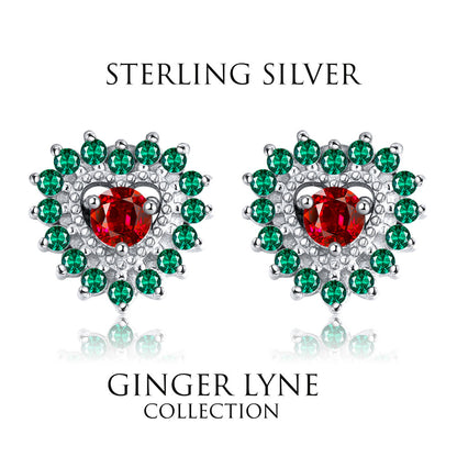 Heart Shape Stud Earrings for Women Blue Green Cz Ginger Lyne Collection