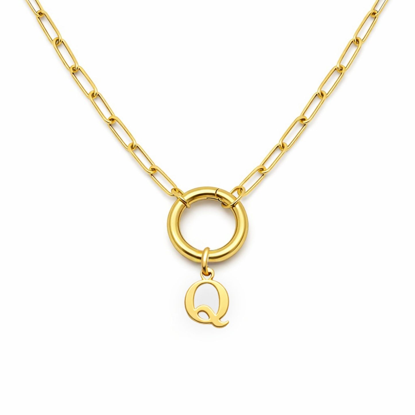 PaperclipLinkCircleCarabinerIntialLetterCharmHolderNecklaceforWomenStainlessSteel20"GingerLyne_Gold-Q-1
