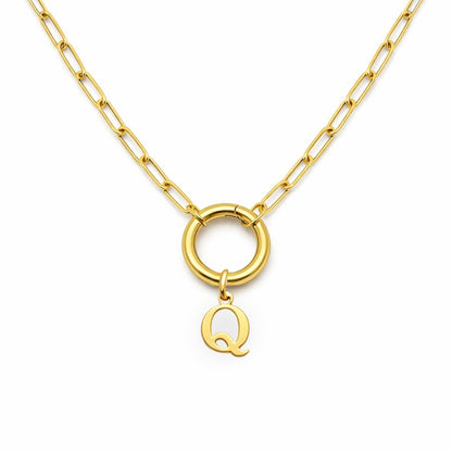 PaperclipLinkCircleCarabinerIntialLetterCharmHolderNecklaceforWomenStainlessSteel20"GingerLyne_Gold-Q-1