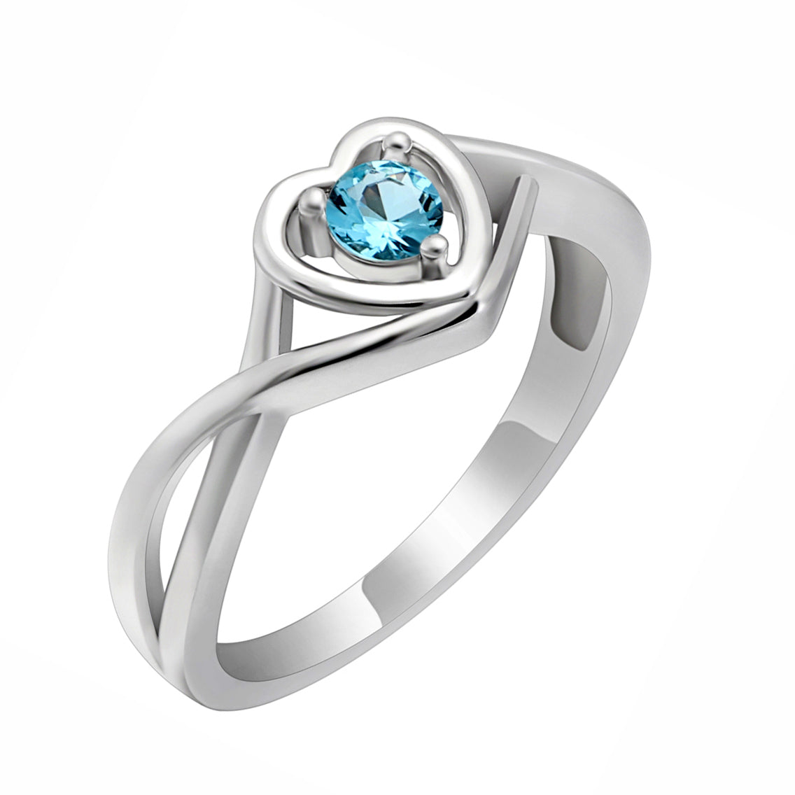 Christine Engagement Ring Promise Heart For Women Silver Cz Ginger Lyne Collection - March Light Blue,10