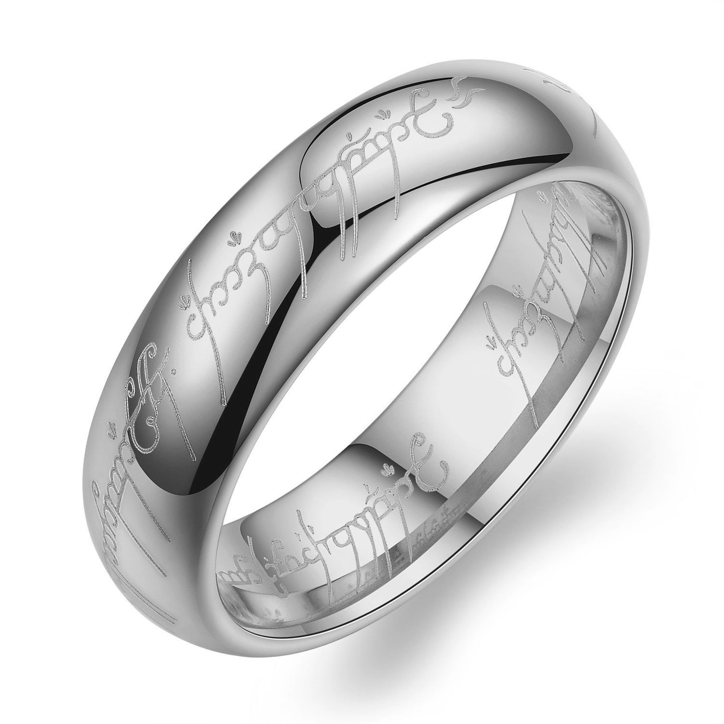 Ginger Lyne Tungsten Wedding Band for Men or Women Lords One Ring of Power Silver 6mm or 4mm