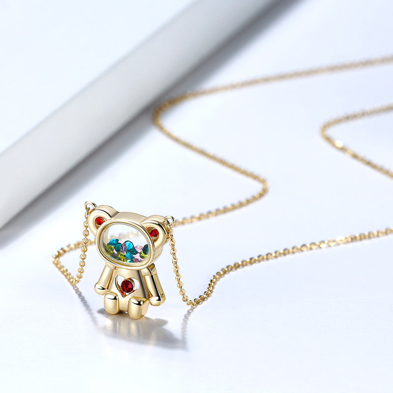Floating CZ Bear Necklace for Women Gold Plated Sterling Silver Ginger Lyne Collection - Necklace