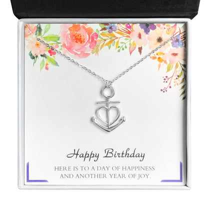 Birthday Greeting Card Silver Anchor Heart Necklace Womens Ginger Lyne Collection