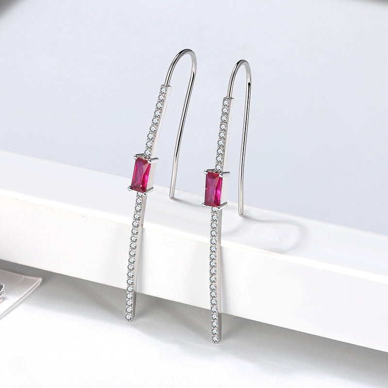 Hook Drop Earrings for Women Sterling Silver Red Emerald Cz Ginger Lyne Collection