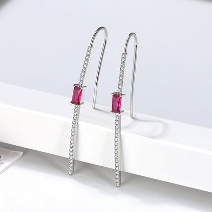 Hook Drop Earrings for Women Sterling Silver Red Emerald Cz Ginger Lyne Collection