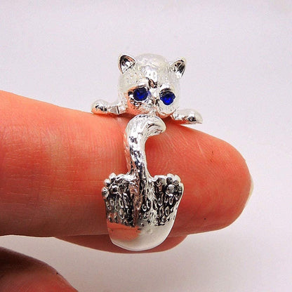 Fluffy Grumpy Cat Wrap Ring Silver Plated Girls or Womens Ginger Lyne Collection