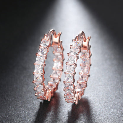 Hoop Earrings for Women Princess Cubic Zirconia White Gold Plated Ginger Lyne Collection - Rose Gold