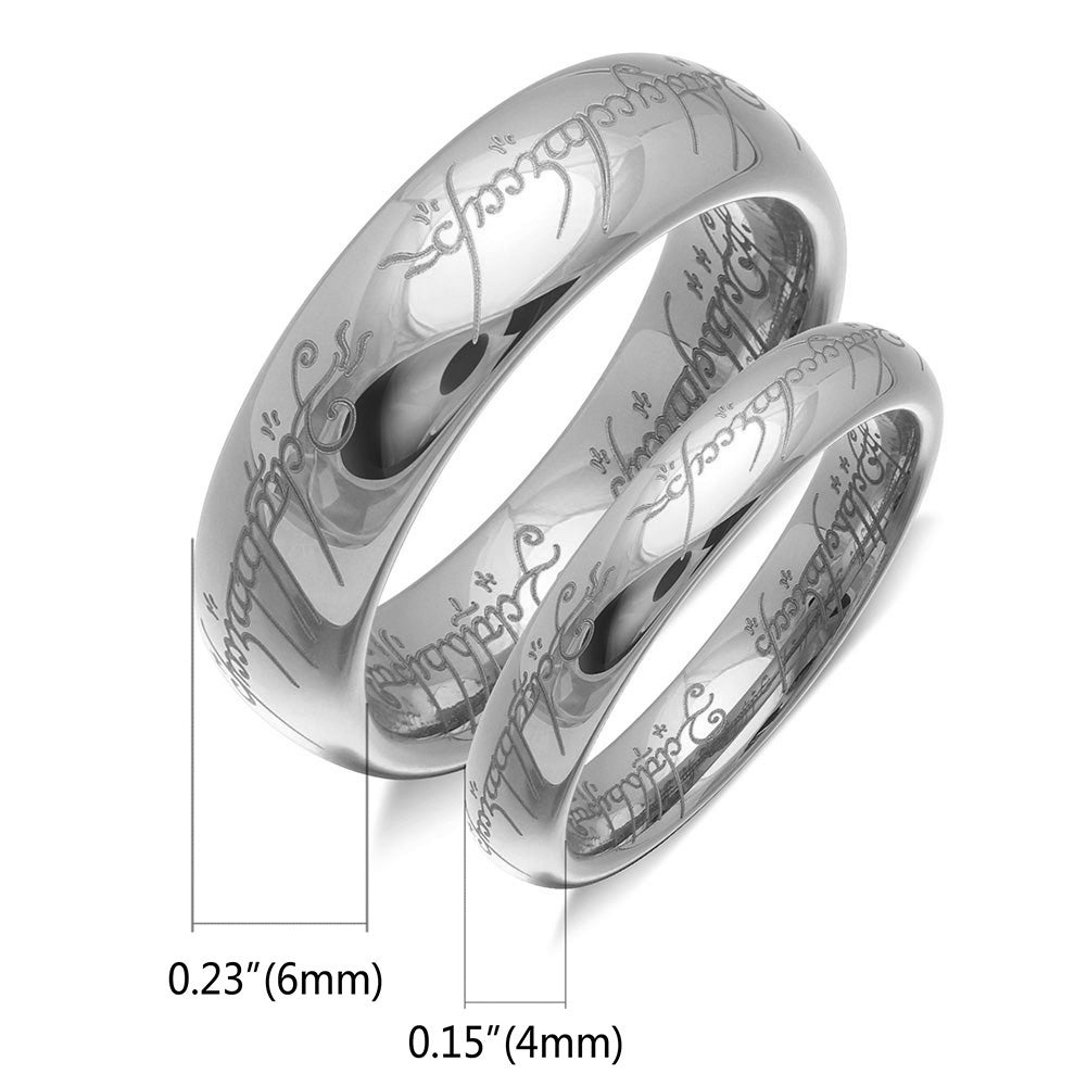 Ginger Lyne Tungsten Wedding Band for Men or Women Lords One Ring of Power Silver 6mm or 4mm