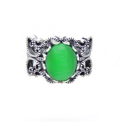 VintageFiligreeGreenSimulatedFireOpalOvalStatementRingforWomenSize8byGingerLyne_Green-1