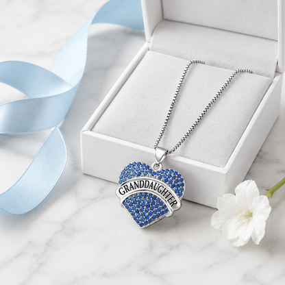 Granddaughter Necklace for Women by Ginger Lyne CZ Heart Pendant White Gold Plated - Blue
