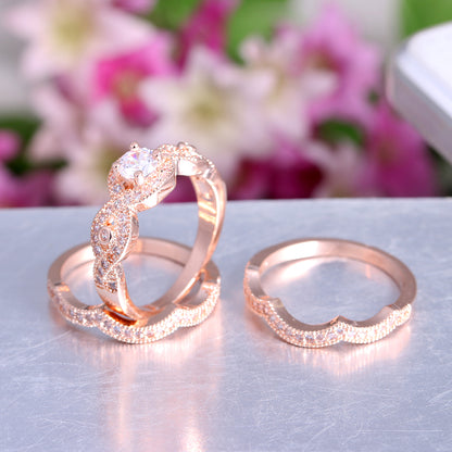 Rosey Bridal Set 3pc Cubic Zirconia Ring Band Womens Ginger Lyne Collection