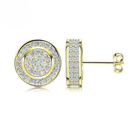 Round Stud Earrings for Women 3D CZ Iced Out White Gold Plated Ginger Lyne Collection - Gold