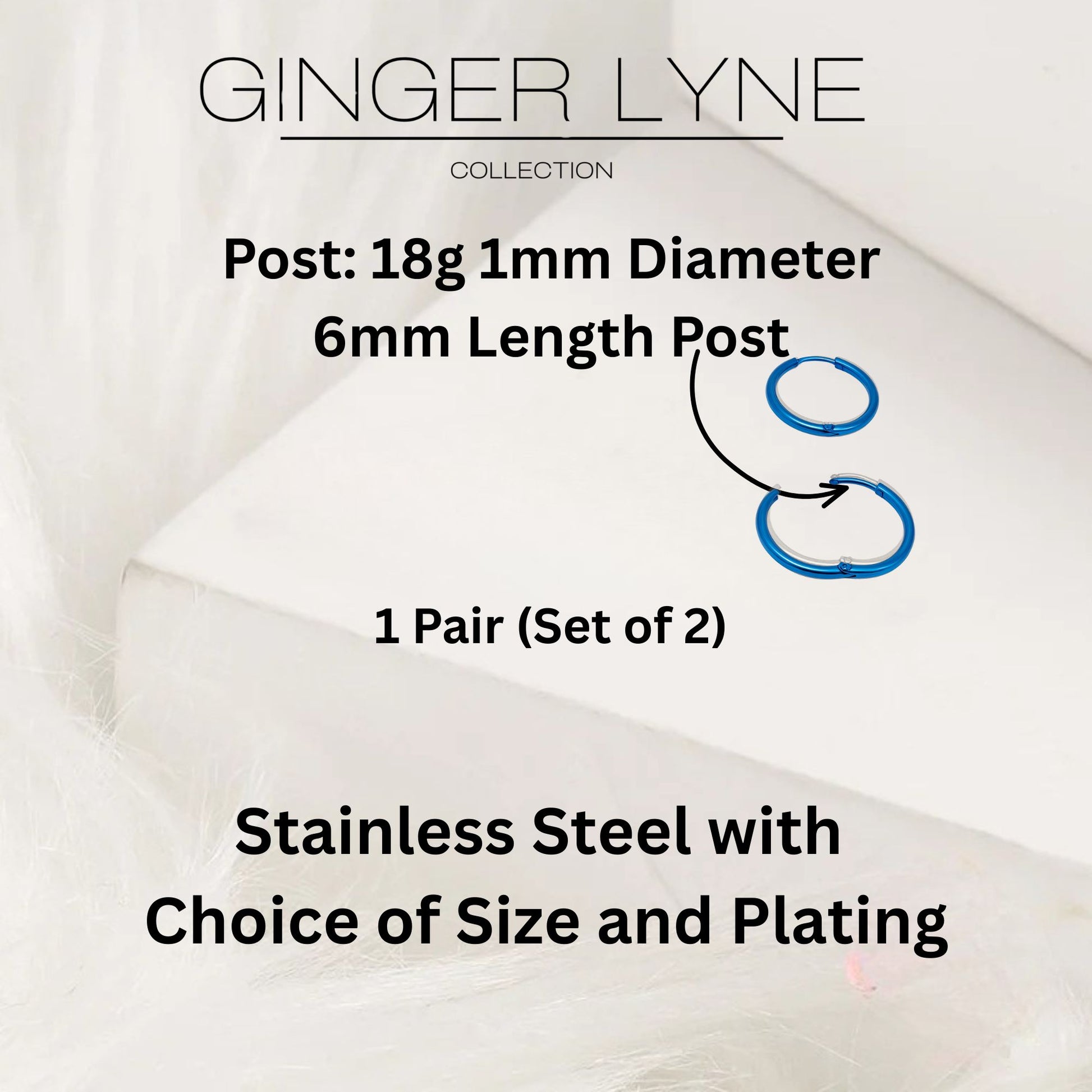 Stainless Steel Hoop Earrings by Ginger Lyne Huggie Style for Lobe Cartilage Piercing Body Jewelry - Blue-20mm