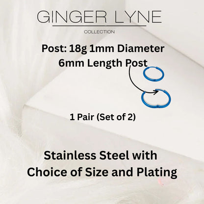 Stainless Steel Hoop Earrings by Ginger Lyne Huggie Style for Lobe Cartilage Piercing Body Jewelry - Blue-20mm
