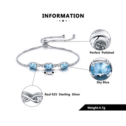 Adjustable Chain Bracelet  for Women Silver Created Blue Topaz Ginger Lyne Collection