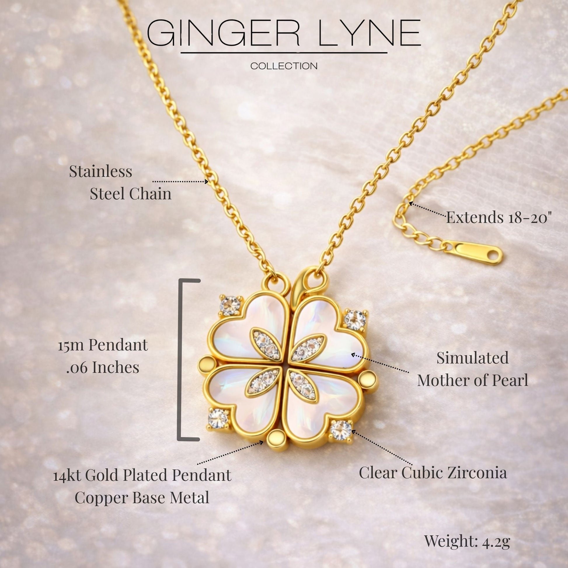 HearttoClover2in1PendantNecklaceforWomenStainlessSteelCZbyGingerLyneCollection_GoldTone-4