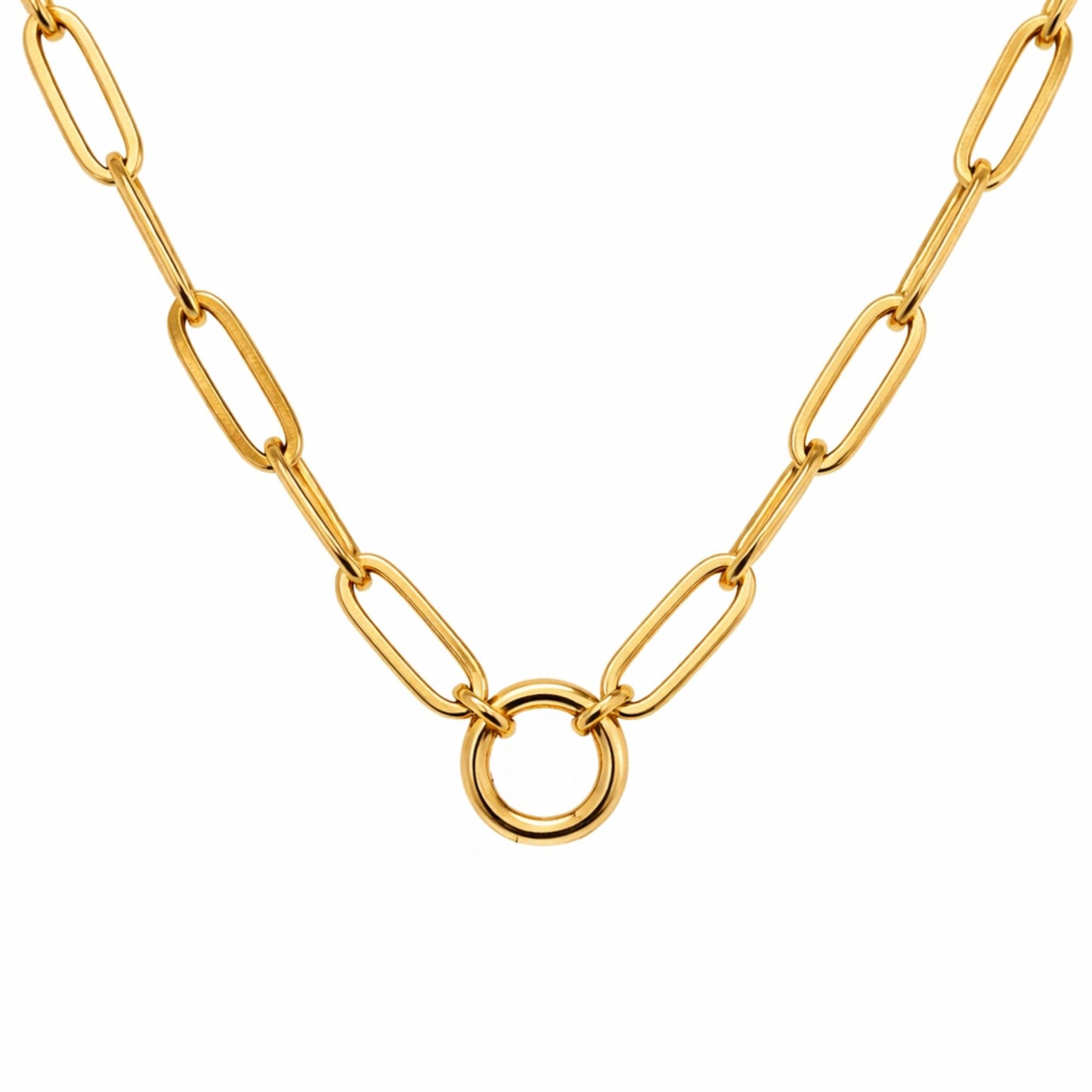 CarabinerCharmNecklaceforWomenPaperclipChainRoundCarabinerHolderStainlessSteelbyGingerLyne_12mm/Gold-1