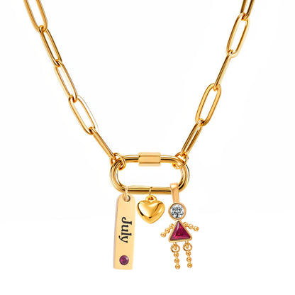 CarabinerFamilyBirthstoneNecklaceforMomorGrandmabyGingerLyneStainlessSteelCZBirthdayCharms_Female-July-Gold-1