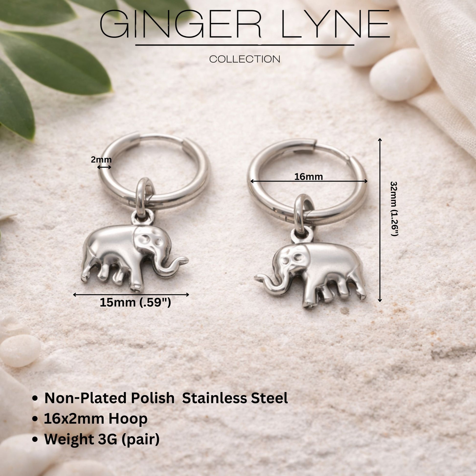 DangleElephantHoopEarringsforWomenNon-PlatedSilverToneStainlessSteelbyGingerLyne_Silver-5