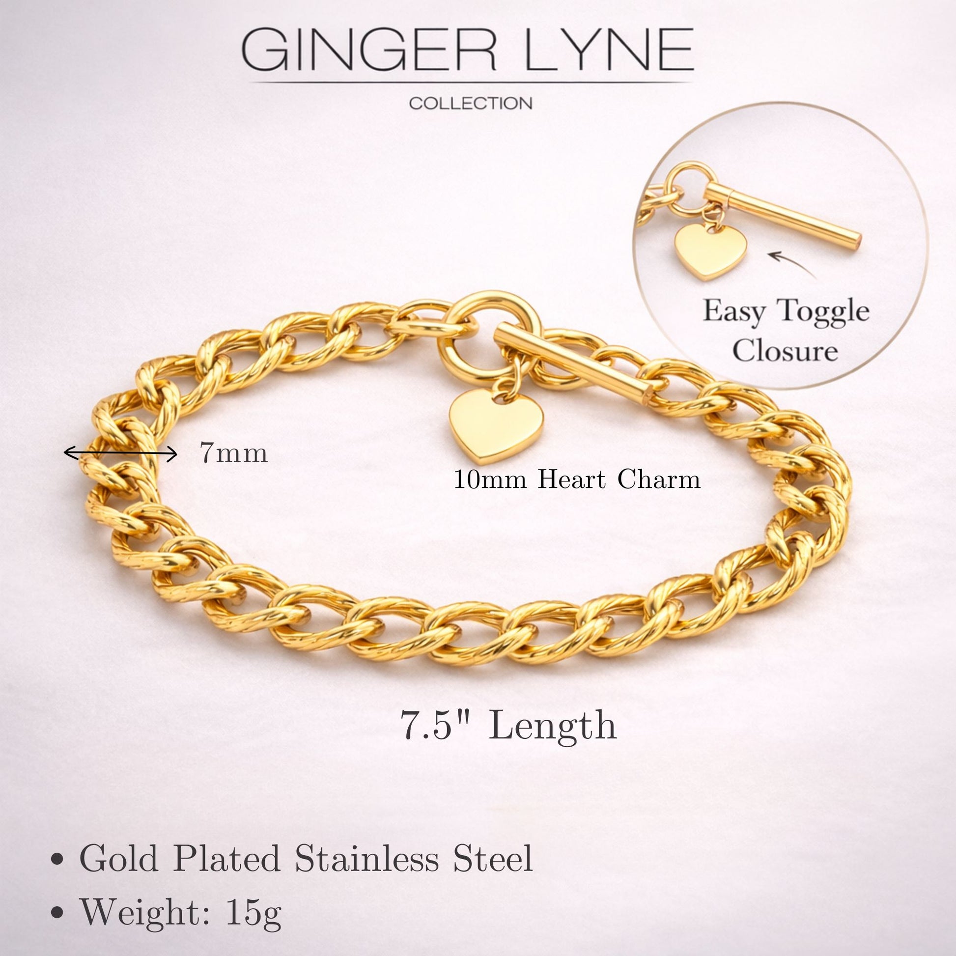 HeartCharmToggleBraceletforWomenbyGingerLyneStainlessSteelChain_Gold-6