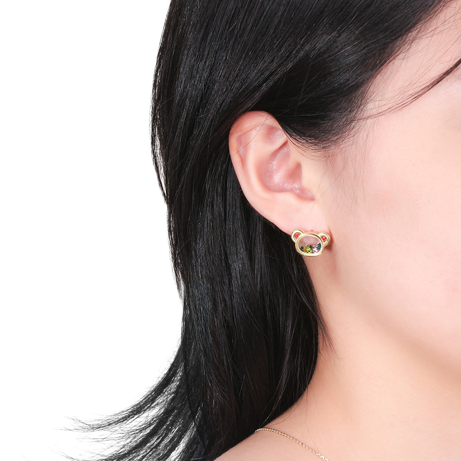 Floating CZ Bear Stud Earrings for Women Gold Over Sterling Silver Girls Ginger Lyne Collection - Earrings
