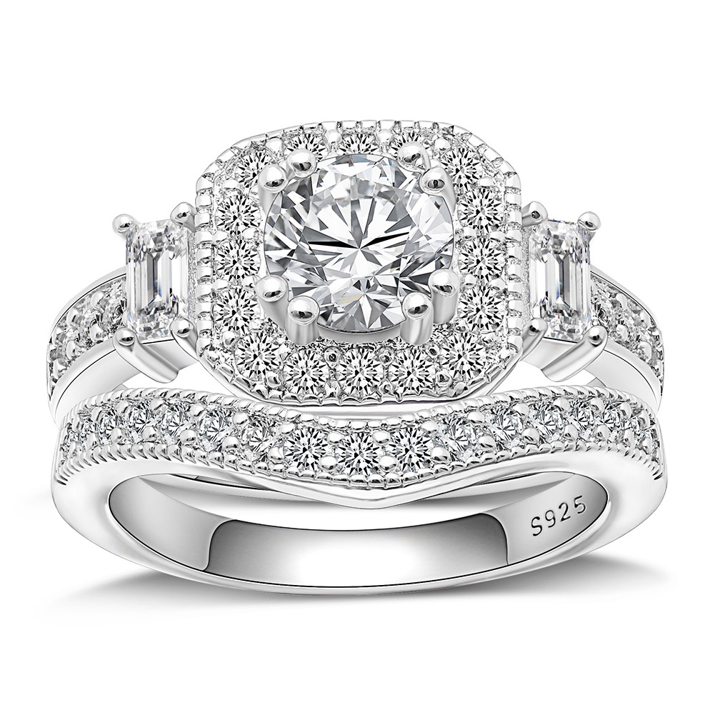 Julieanna Bridal Set Sterling Silver Halo Cz Engagement Ring Womens Ginger Lyne Collection