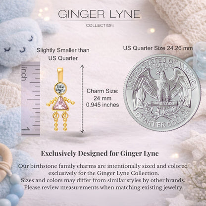 Birthstone Family Pendant for Mom by Ginger Lyne Stainless Steel Cubic Zirconia Charms For Grandma Necklace_Female-October-Gold-2