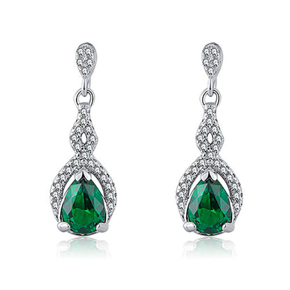 Drop Stud Earrings for Women Green Pear Cz Sterling Silver Ginger Lyne Collection