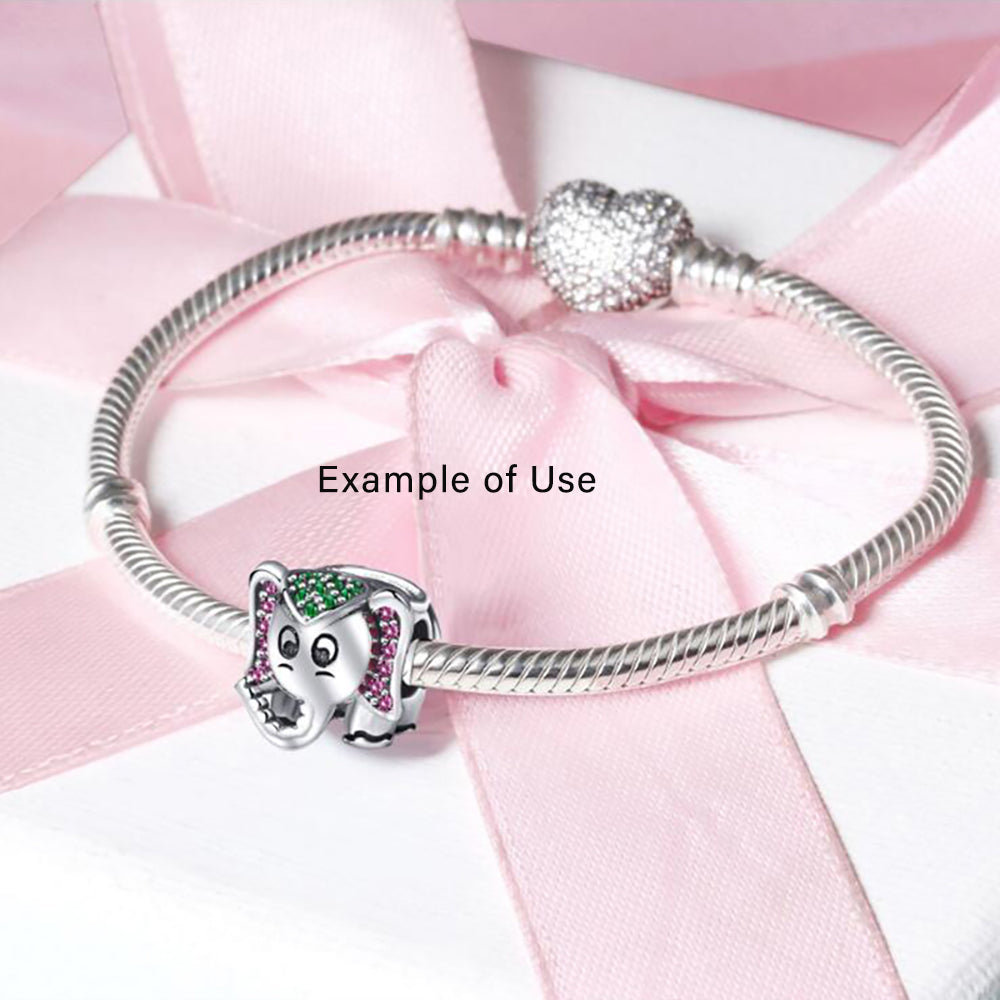 Elephant Charm European Bead Pink Green CZ Sterling Silver Ginger Lyne Collection