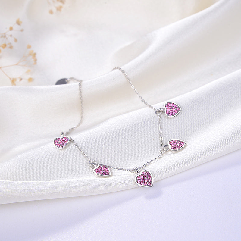 Heart Chain Bracelet for Women Sterling Silver Pink Cubic Zirconia Ginger Lyne Collection