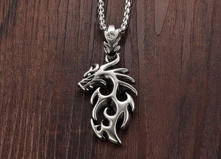 Dragon Flame Necklace for Men or Women Stainless Steel Gothic Biker Ginger Lyne Collection