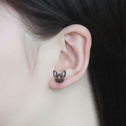 French Bulldog Boston Terrier Stud Earrings Enamel Colorful From the Ginger Lyne Collection - Style 2