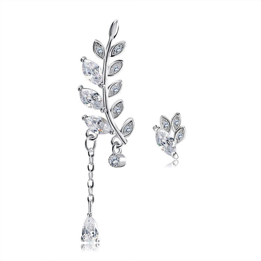 Leaf Curved Dangle Stud Earrings for Women Clear Cubic Zirconia Ginger Lyne Collection