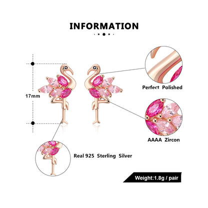 Pink Flamingo Earrings for Women Cz Rose Sterling Silver Ginger Lyne Collection - Earrings
