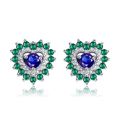 Heart Shape Stud Earrings for Women Blue Green Cz Ginger Lyne Collection - Blue