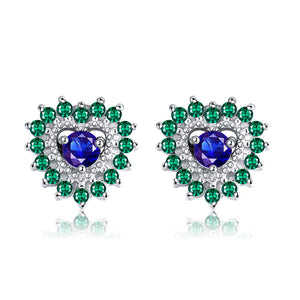 Heart Shape Stud Earrings for Women Blue Green Cz Ginger Lyne Collection - Blue