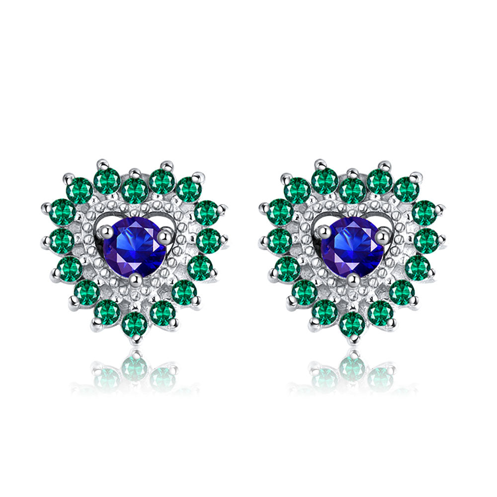 Blue Cubic Zirconia Heart Stud Earrings for Women Sterling Silver 9.5mm Gift for Her by Ginger Lyne - Blue