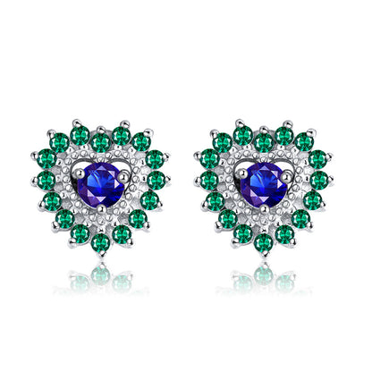 Blue Cubic Zirconia Heart Stud Earrings for Women Sterling Silver 9.5mm Gift for Her by Ginger Lyne - Blue