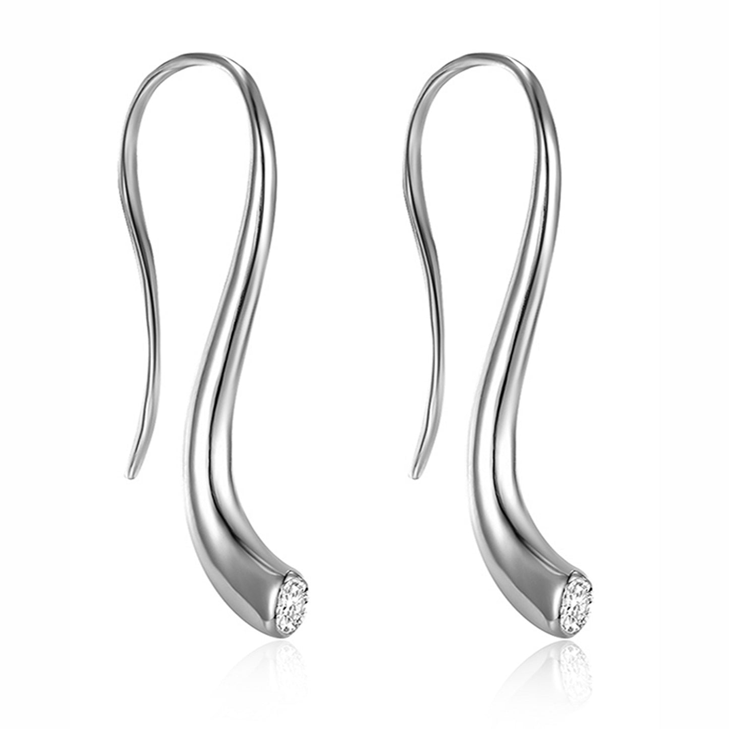 Fish Hook Drop Earrings for Women Cubic Zirconia Ginger Lyne Collection - Silver