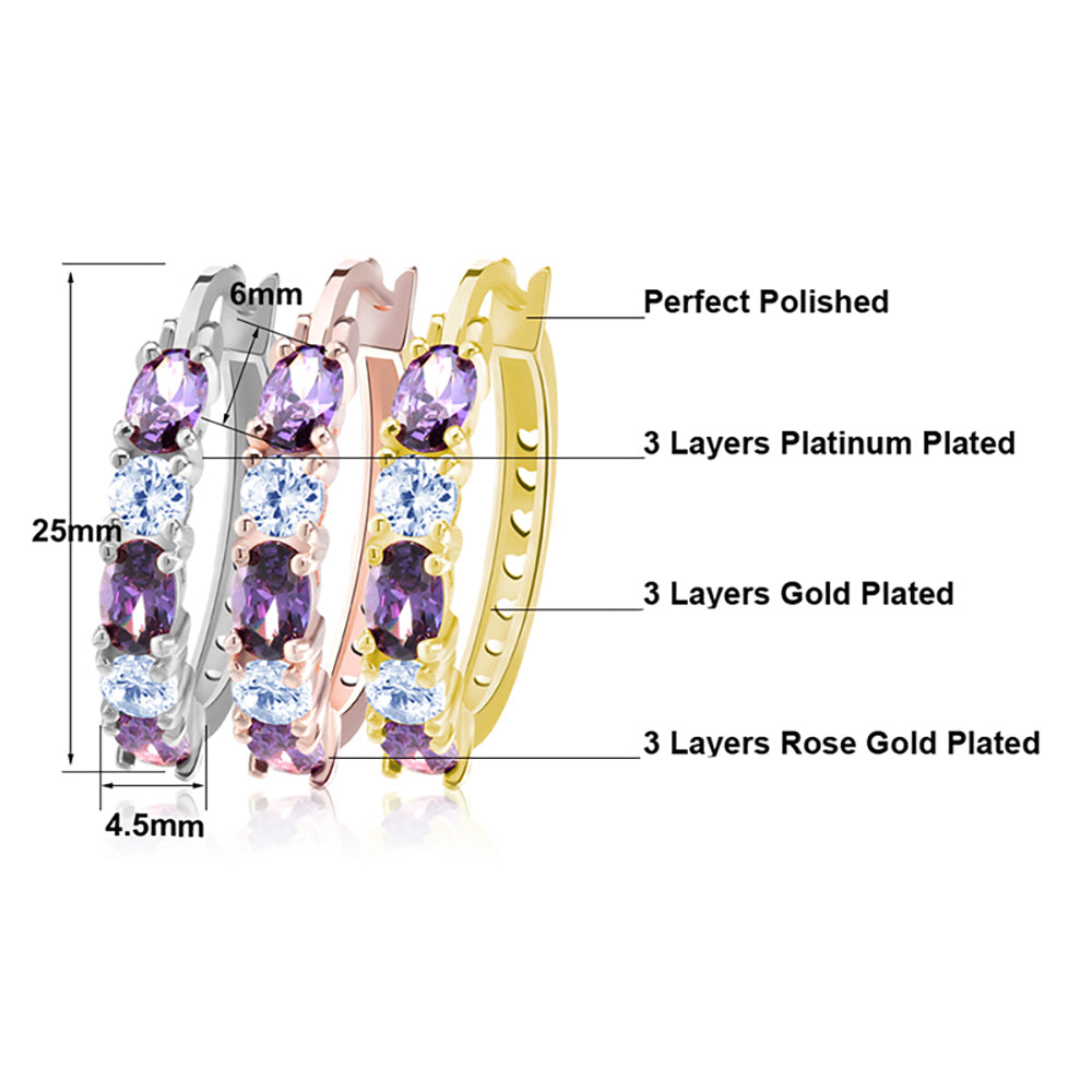 Hoop Earrings for Women Purple Cubic Zirconia White Gold Plated Ginger Lyne Collection - Rose Gold