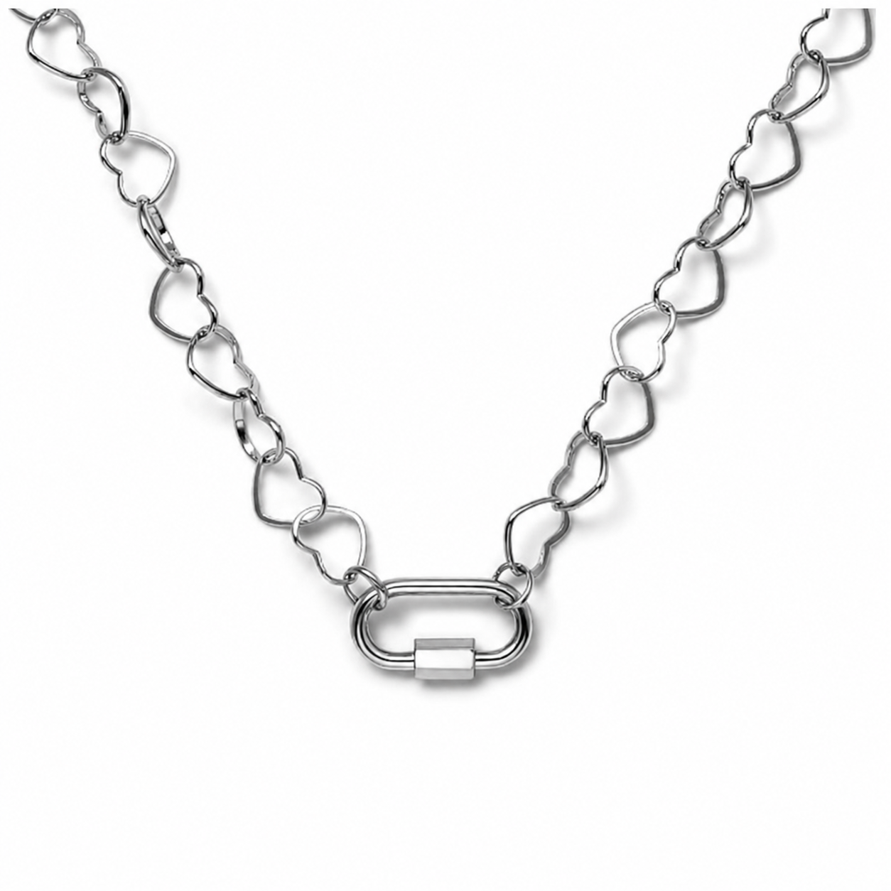 Carabiner Charm Holder Necklace for Women by Ginger Lyne Heart Chain Silver Stainless Steel 18-20"easy add Charms - Silver-Heart Chain/Rect Sq CH