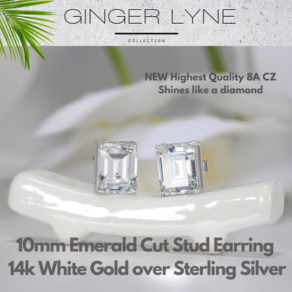 Emerald Cut Stud Earrings for Women 7.5 Ct Sterling Silver Studs for her Ginger Lyne Collection