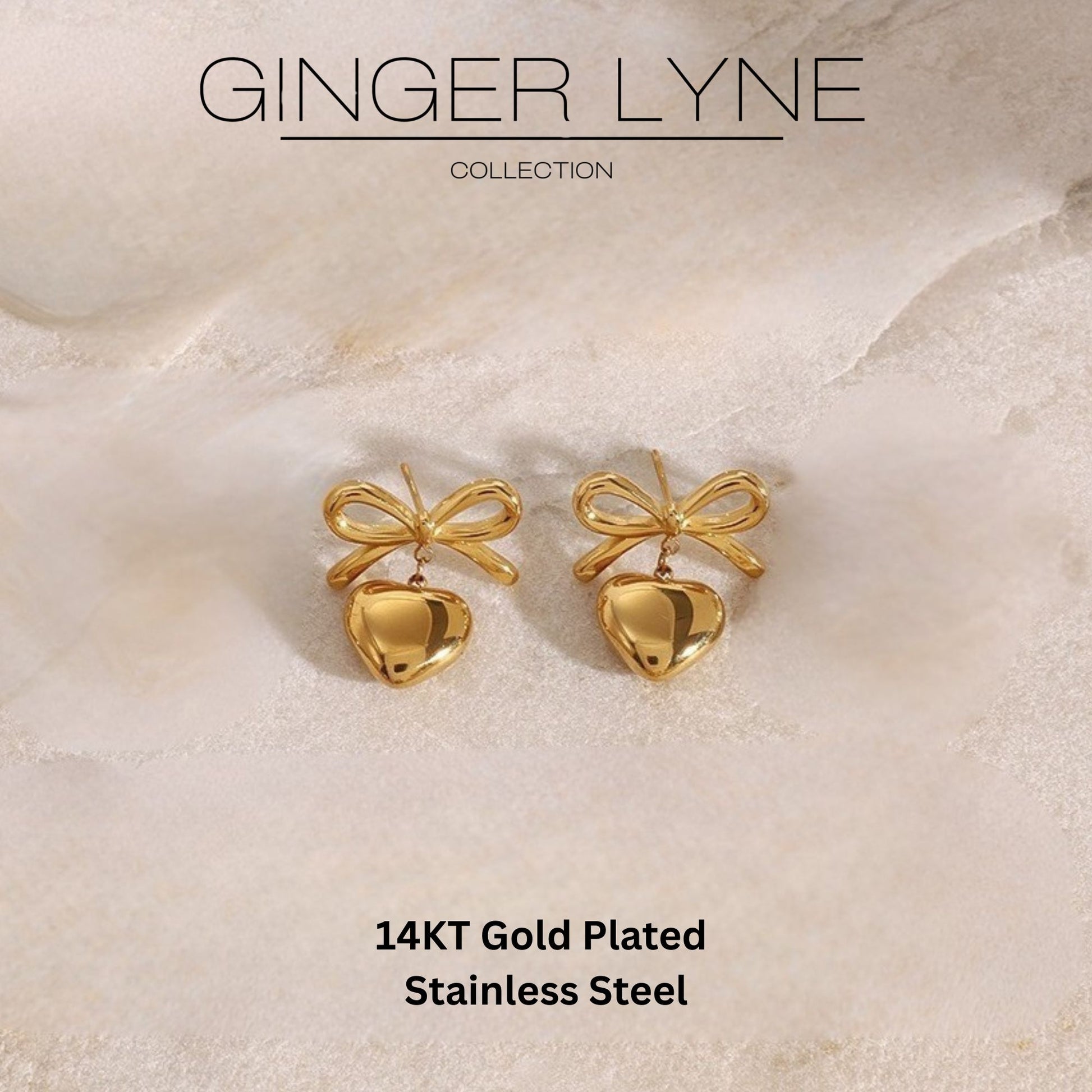 BowHeartDangleEarringsforWomen14ktGold-PlatedStainlessSteelbyGingerLyne_Gold-5